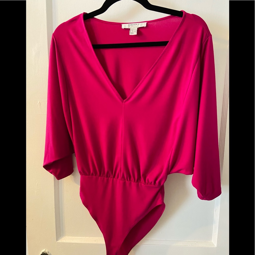 fuchsia pink vneck bodysuit